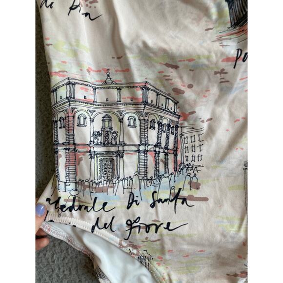 Emilia Wickstead Scarlett One Piece Large Italian City Art Print Pink Swimsuit - Picture 4 of 16
